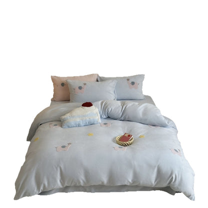 Kinder-Bettwäsche-Set aus feinem Baumwollsatin mit aufgesetzten Elefanten-Applikationen und Kuschel-Steppdecke Brehn