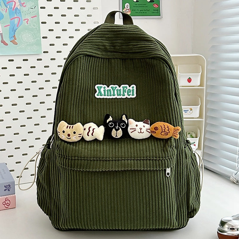 Corduroy Katz-verziertes Schul-Rucksack