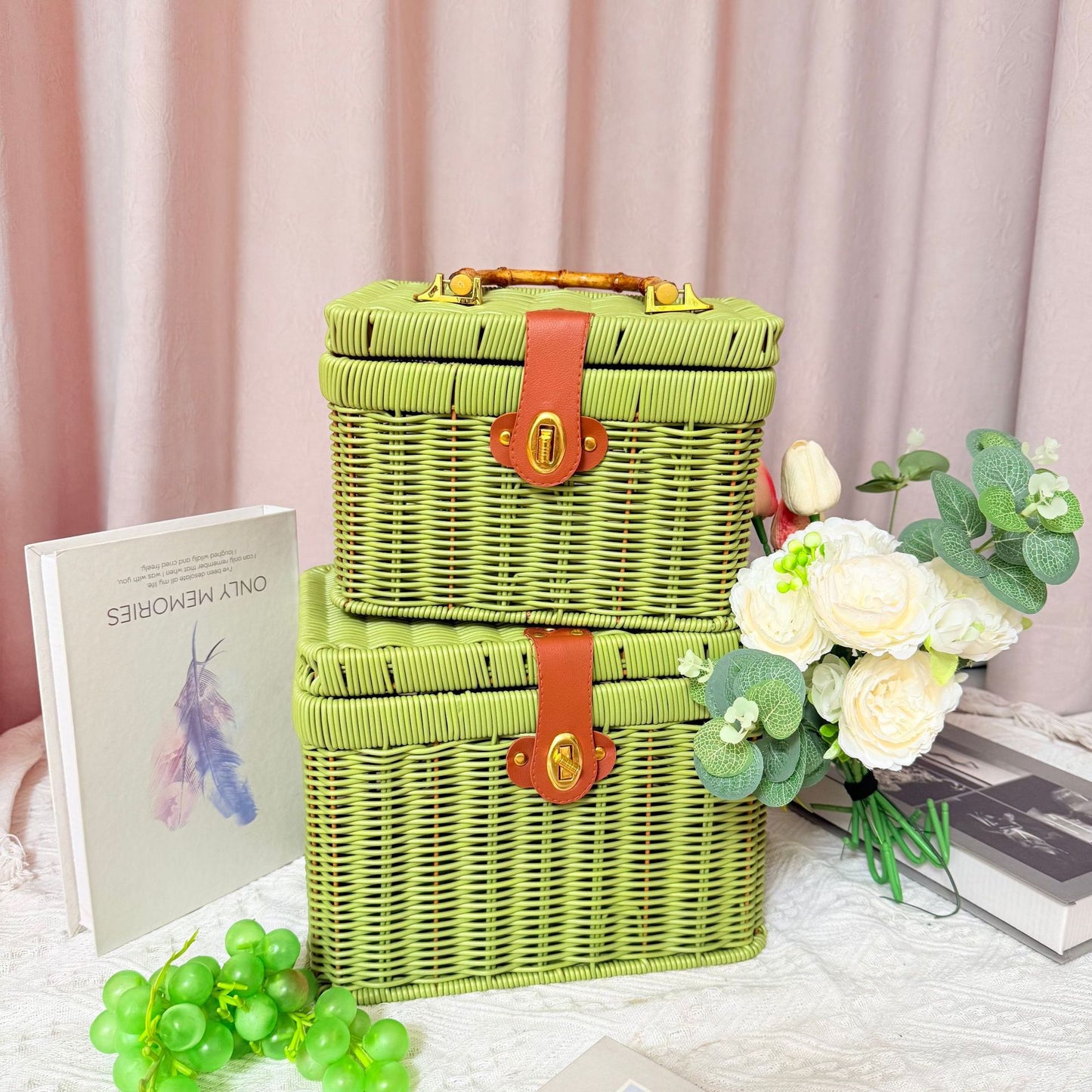 Damen Handgewebter Rattan Aufbewahrungskorb mit Bauchtasche Brehn
