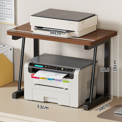 Desktop-Drucker- und Monitorständer mit erhöhtem Regalfach in Holzoptik und Metallrahmen
