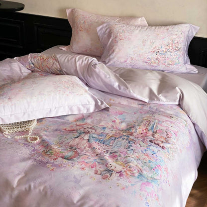zartes Baumwollsatin-Bettwäscheset mit märchenhaftem Aquarellmotiv