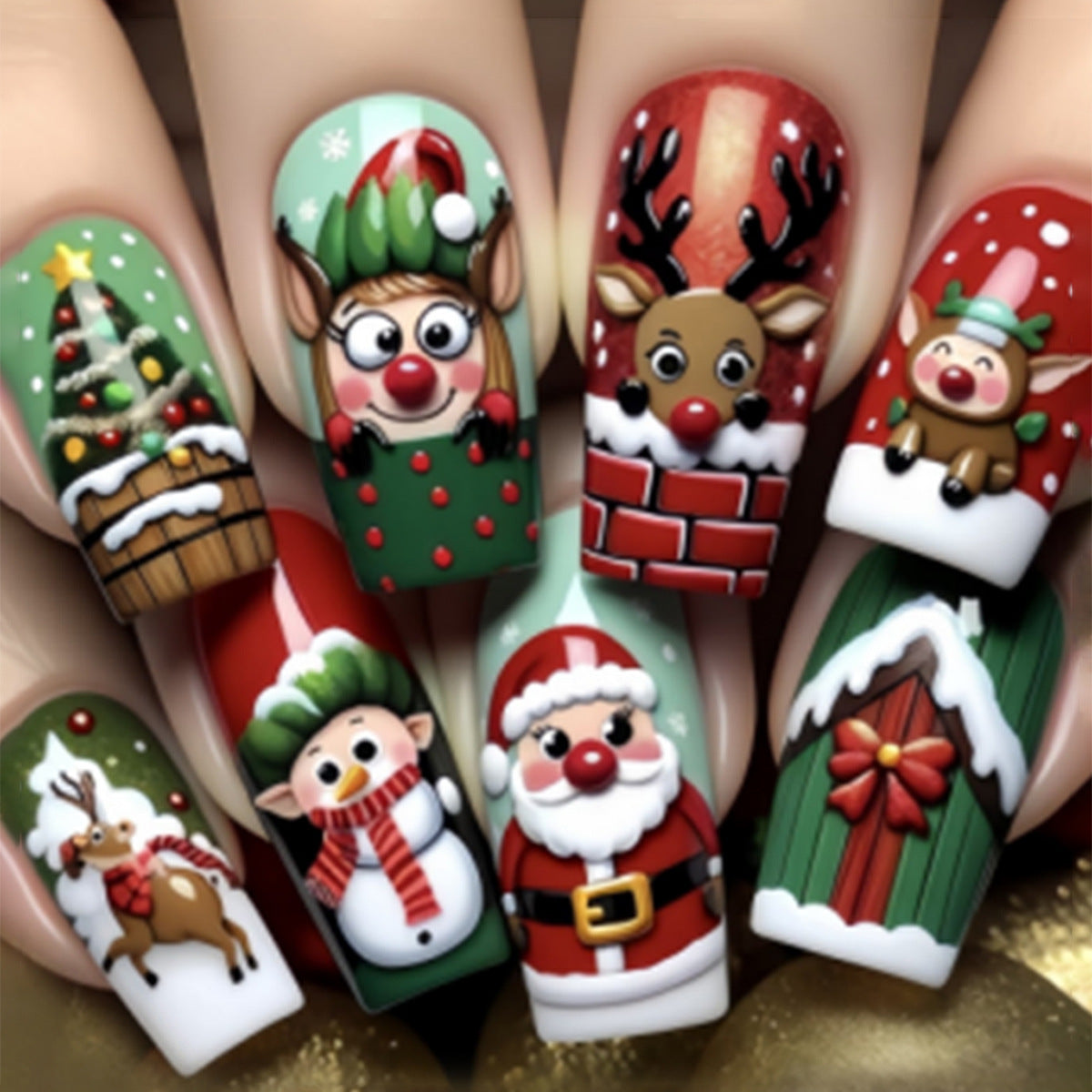 Weihnachtskunstnagelset mit niedlichen Weihnachtsmotiven Brehn