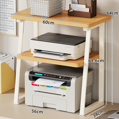 Desktop-Drucker- und Monitorständer mit erhöhtem Regalfach in Holzoptik und Metallrahmen