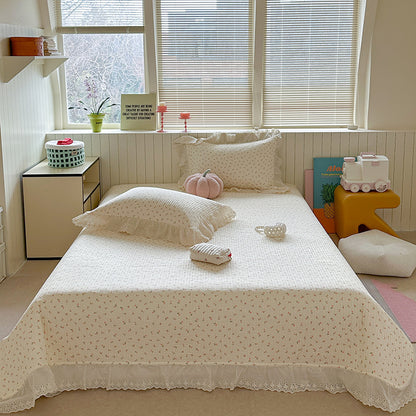 Gep quiltetes Polka-Dot-Bettwäsche-Set mit Ösen-Spitze Rüsch Kissenbezügen