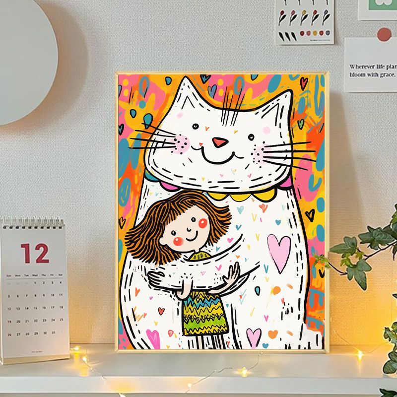 Verspielte Katzen- und Mädchenillustration Leinwandkunst Brehn