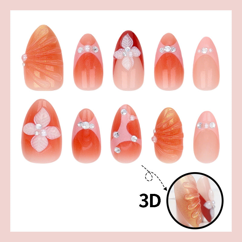 Kunstnagelset mit Eleganten 3D-Blumenverzierungen und Glitzerakzenten Brehn