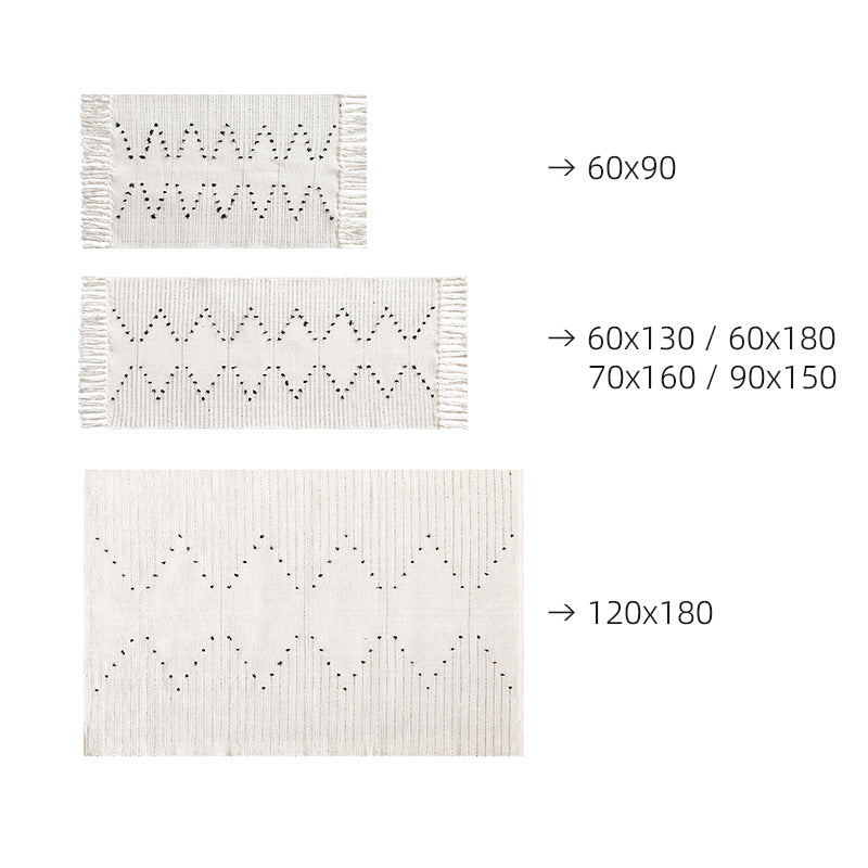 handgewebter Wohnzimmer-Teppich mit Fransen und geometrischem Lochmuster Brehn