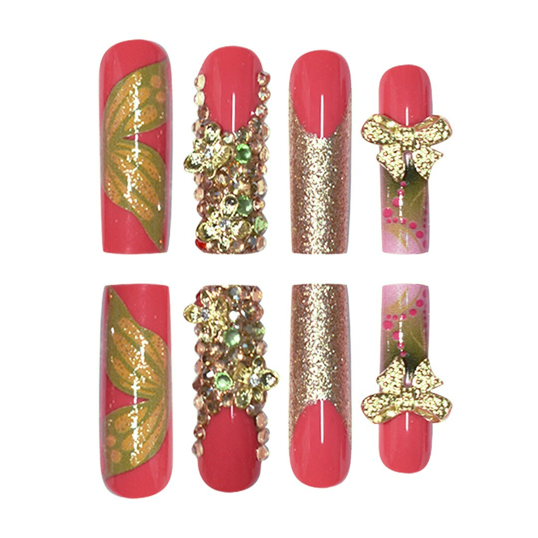 3D Floral Edelstein Press-On Nagelkunst Brehn