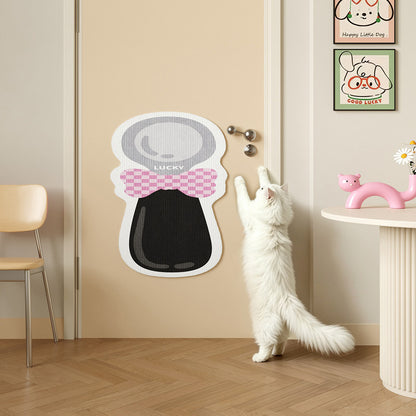 Door-Mounted Adhesive Cat Scratching Protector Pad with Textured Surface and Decorative Bow Shape