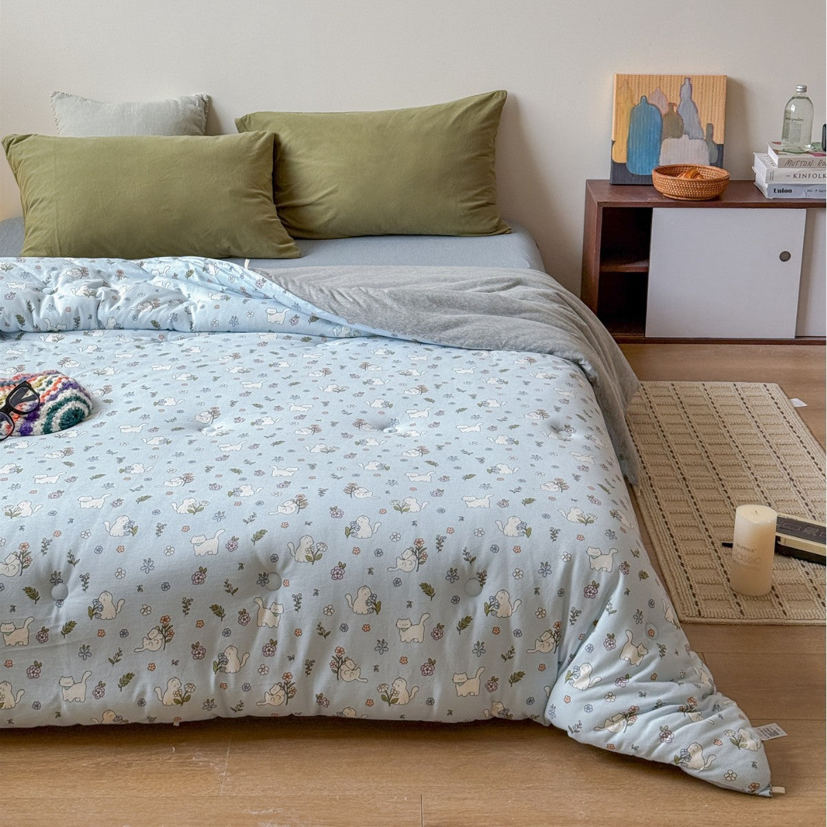 Gepolsterte Futon‑Matratzenauflage mit niedlichem Katzenmuster
