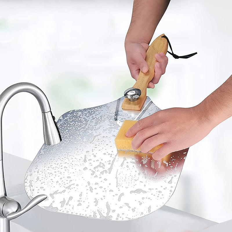 professionelles Pizzaschieber-Set mit klappbarem Edelstahlschaufel ergonomischem Holzgriff Pizzaschneider Rocker und Teigschaber Brehn