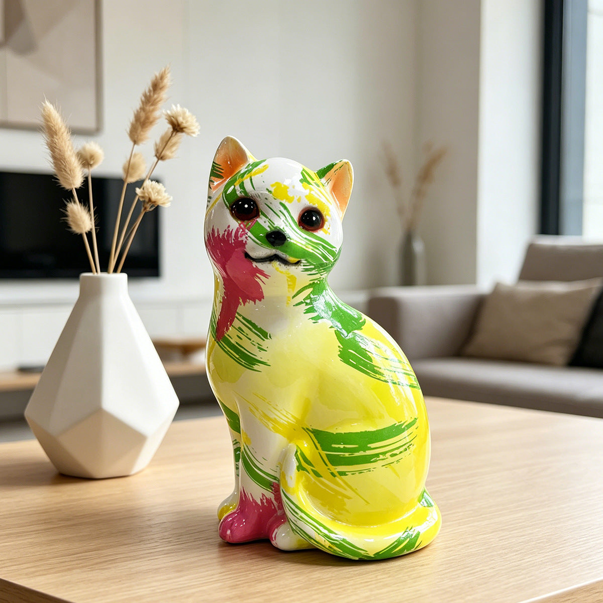 Künstlerische Katzenfigur in lebhaftem Design Brehn