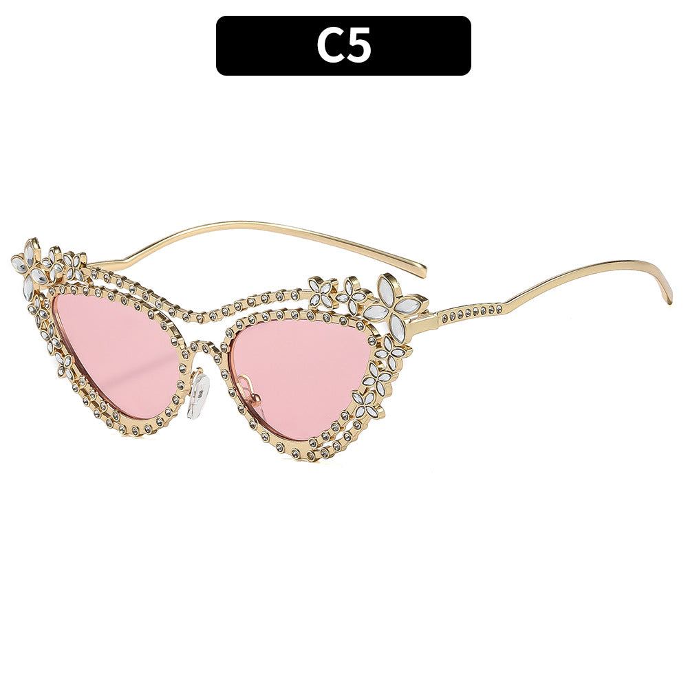 Blumenverzierte Katzenaugen-Sonnenbrille