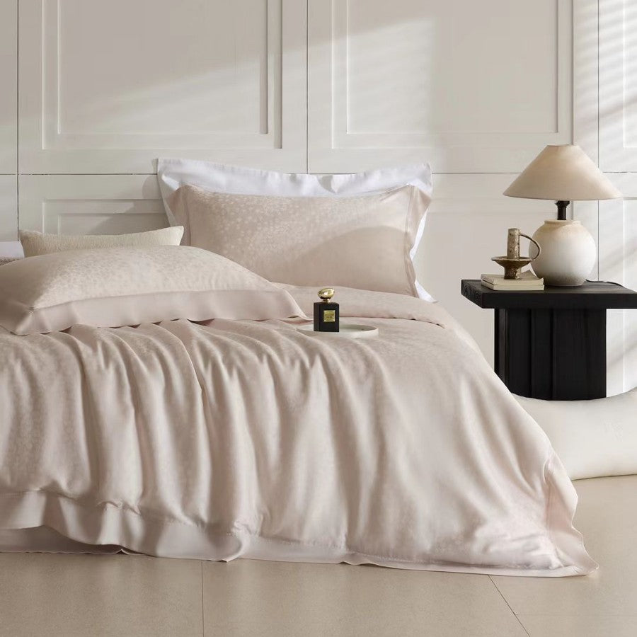 Luxuriöses Satin-Jacquard Wellenbettbezugset mit Halbstich und Kissenbezügen