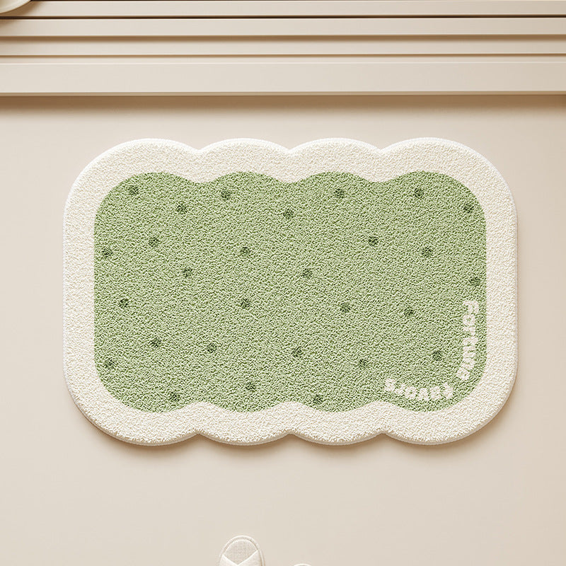 Scalloped-Edge Plush Absorbent Non-Slip Bath Rug with Cookie Motif
