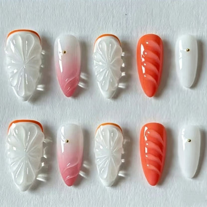 Handgefertigtes Blumen Press-On Nagelset Brehn