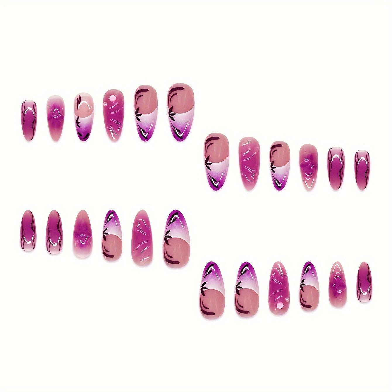 Künstlerische Stiletto Press-On Nagelverlängerungen mit floralem Design Brehn