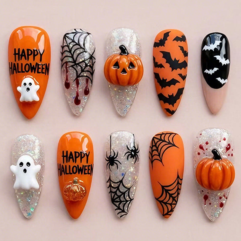 Halloween Kunstnagelset mit gruseligen Motiven und gleitendem Design Brehn