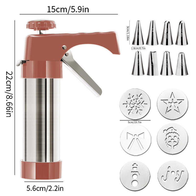 Cookie Press and Decorating Gun with Eight Stainless Nozzles and Six Embossed Discs