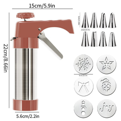 Cookie Press and Decorating Gun with Eight Stainless Nozzles and Six Embossed Discs