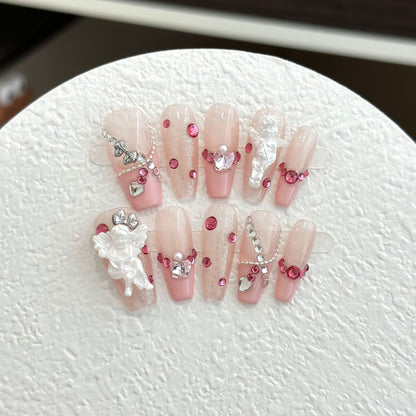 Dekoratives, mit Strass verziertes Press-On-Nagelset
