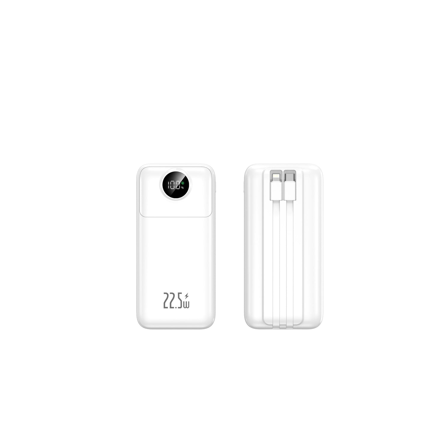 Kompakte Powerbank mit Integrierten Ladekabeln und Digitaler Ladestandanzeige Brehn