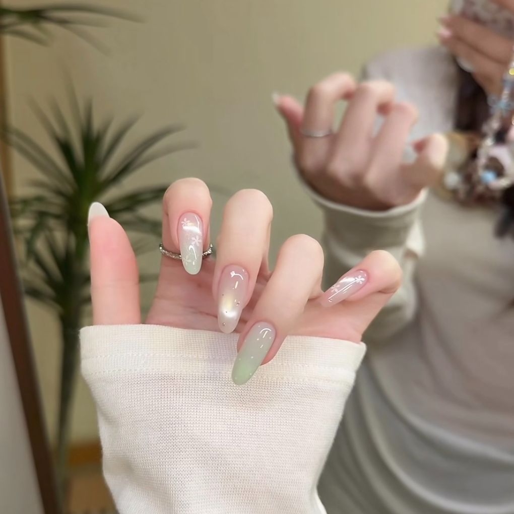 Ombre Floral Glitter Nagelverlängerungen