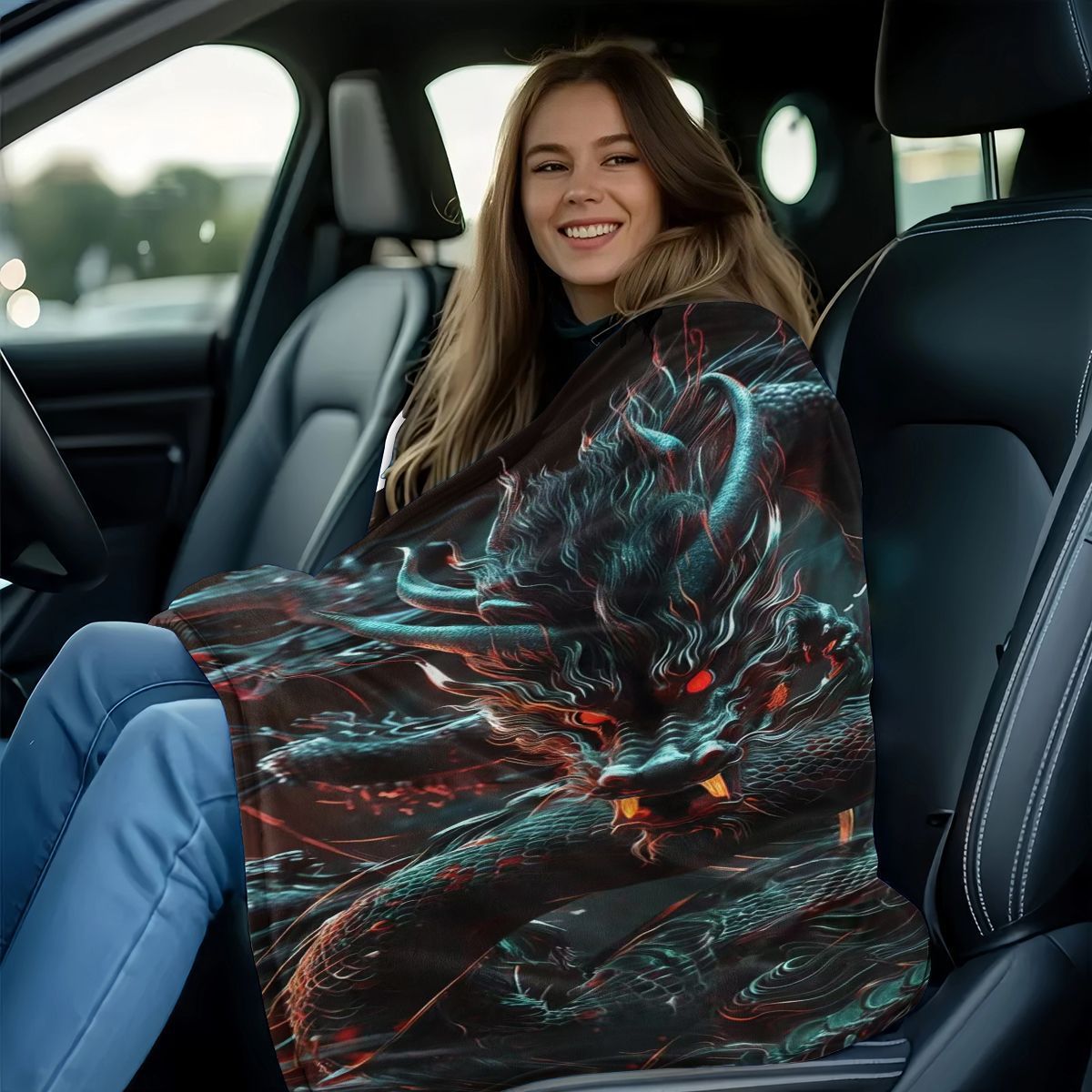 Übergröße Drachenmotiv Plüschdecke