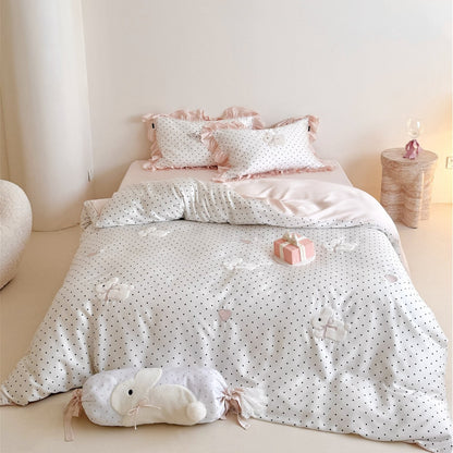 Polka Dot Bestickte Bunny Baumwollsatin Bettbezug Set