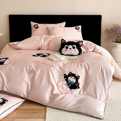 Bestickte Katzenbaumwolle-Satin Bettbezug Set mit Kopfkissenbezügen