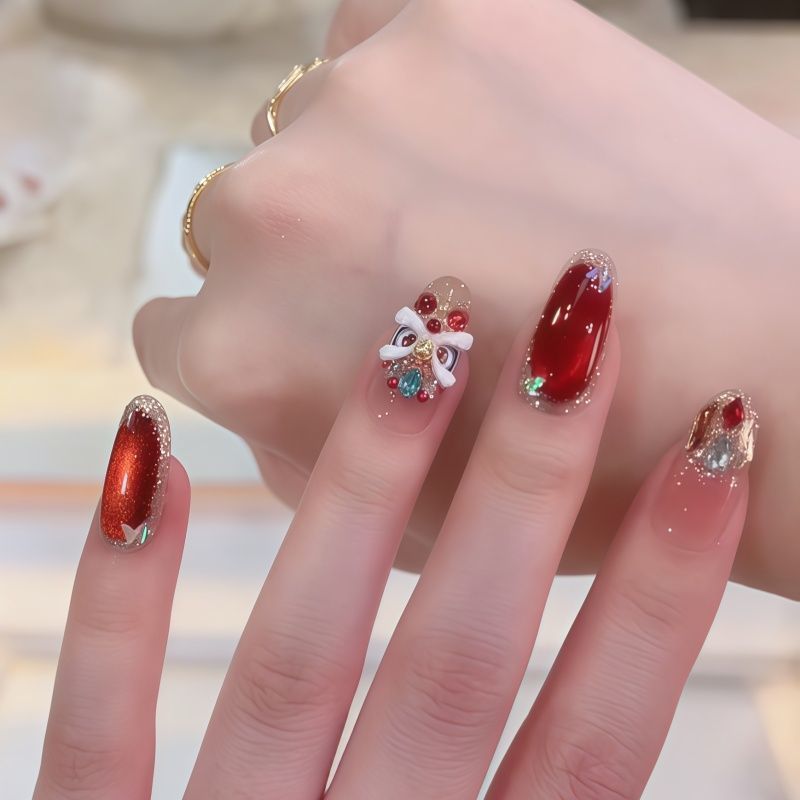Elegantes mit Edelsteinen verziertes Press-On-Nagelset Brehn