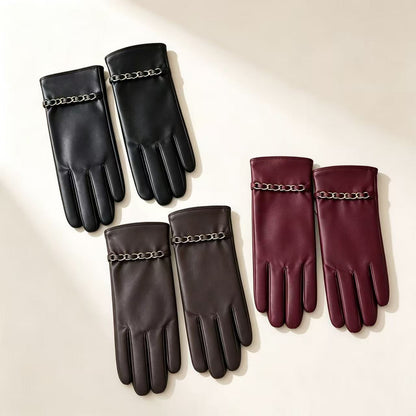 Chic Lederhandschuhe mit Kettendetails Brehn