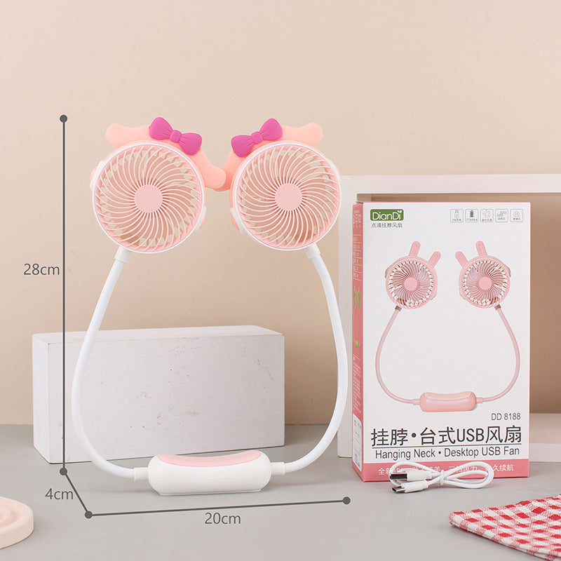 Unisex nan tragbarer Doppel-Nackenventilator mit flexiblem Schwanenhals, wiederaufladbarem Akku und leisem Motor Brehn