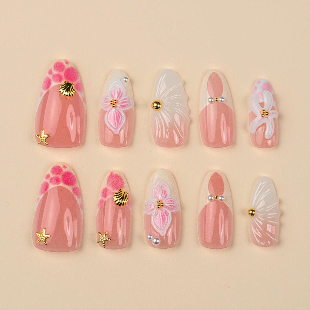 Dekoratives Floral Stiletto Press-On Nagelkunst Set Brehn