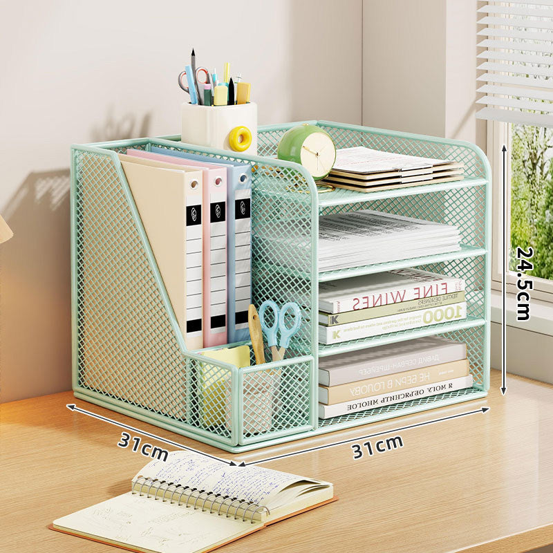 Metallgitter Multi-Tier Schreibtischorganizer mit vertikalem Dokumentenfach & abnehmbarem Stiftbecher