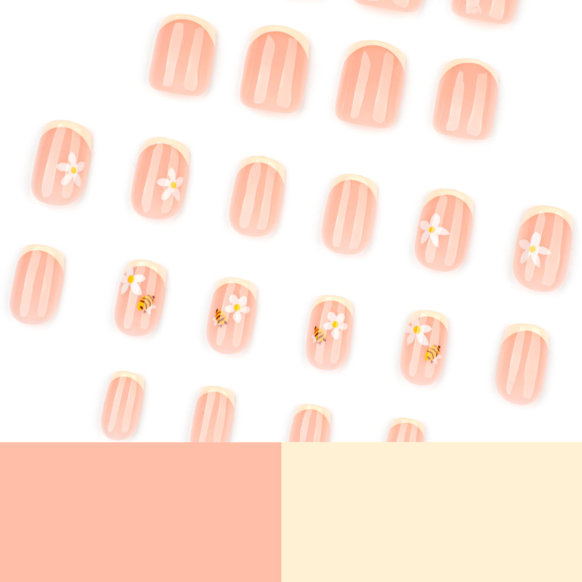 Künstliche Nagelkunst mit Blüten- und Bienenmotiven Brehn
