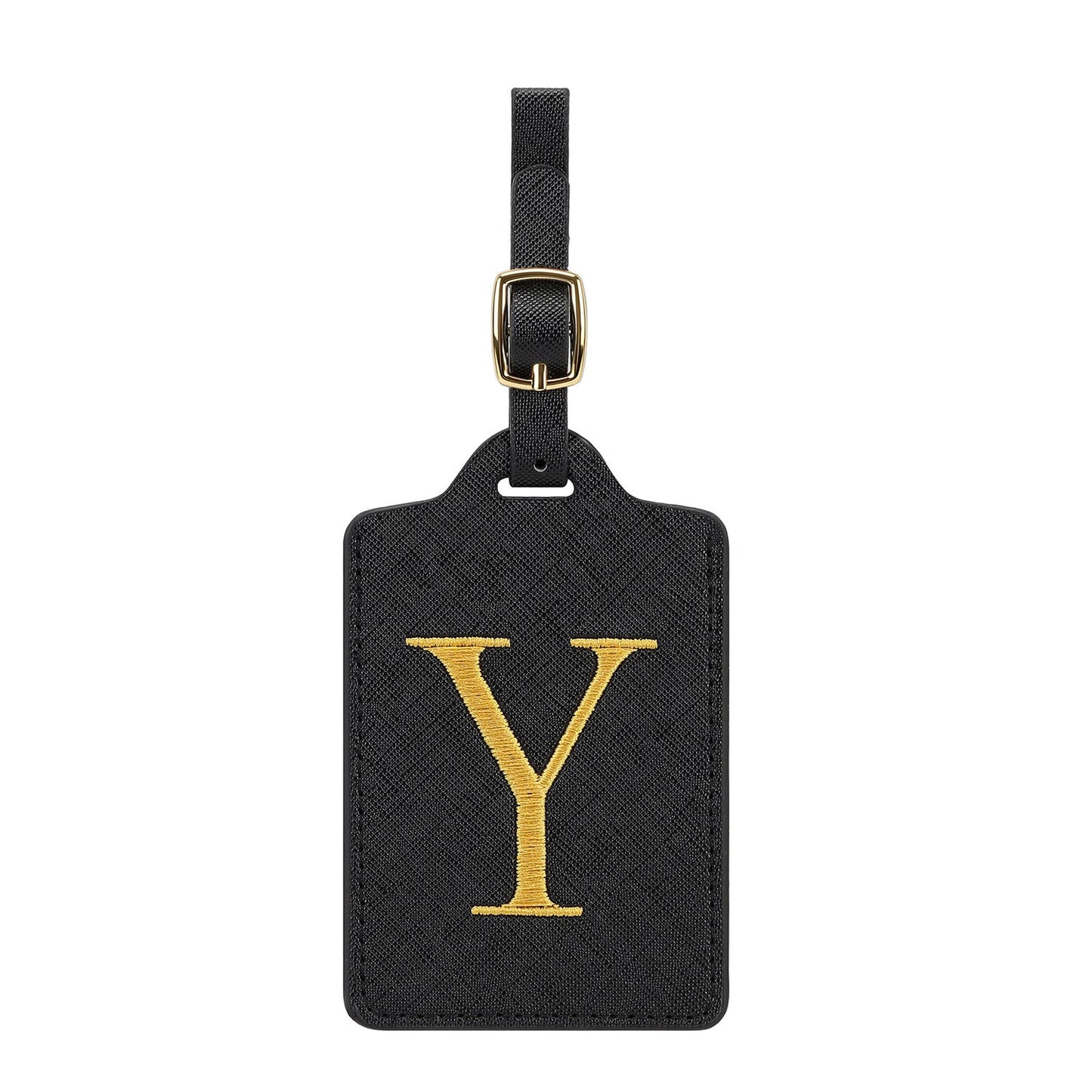 gesticktes Initialen-Monogramm-Leder-Gepäckanhänger mit verstellbarem Schnallenriemen Brehn