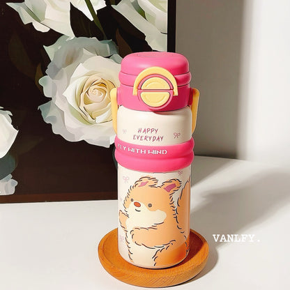 Damen Isolier-Trinkflasche mit praktischem Klappverschluss und niedlichem Tierdesign Brehn