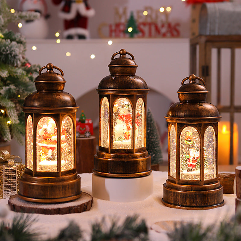 Beleuchtete Weihnachtslaterne mit Weihnachtsmann-Szene Brehn