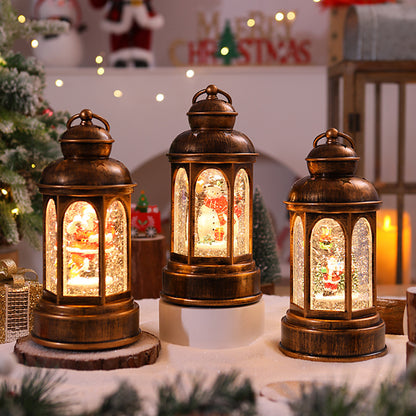 Beleuchtete Weihnachtslaterne mit Weihnachtsmann-Szene Brehn