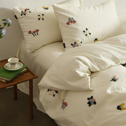 Bestickter tufted floraler Baumwoll-Bettbezug-Satz mit Kissenbezügen