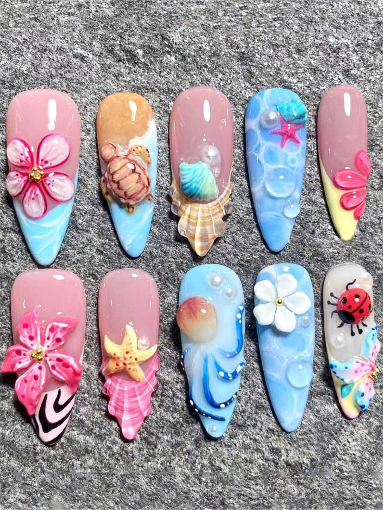 Künstlerisch vom Meer inspiriertes Press-On-Nagelset Brehn