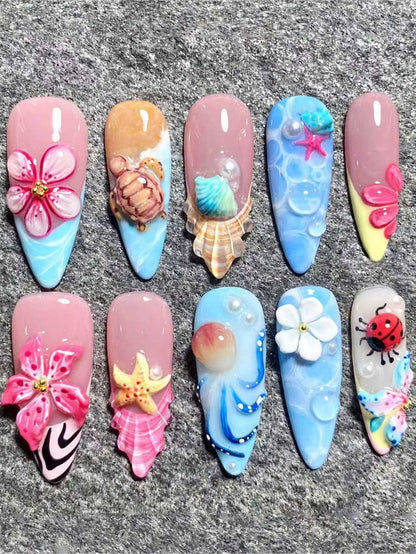 Künstlerisch vom Meer inspiriertes Press-On-Nagelset Brehn