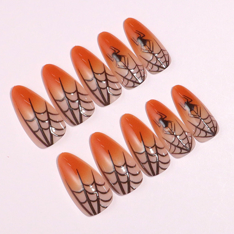 Halloween-Themen Stiletto Press-On Nägel mit Spinnennetz-Design Brehn