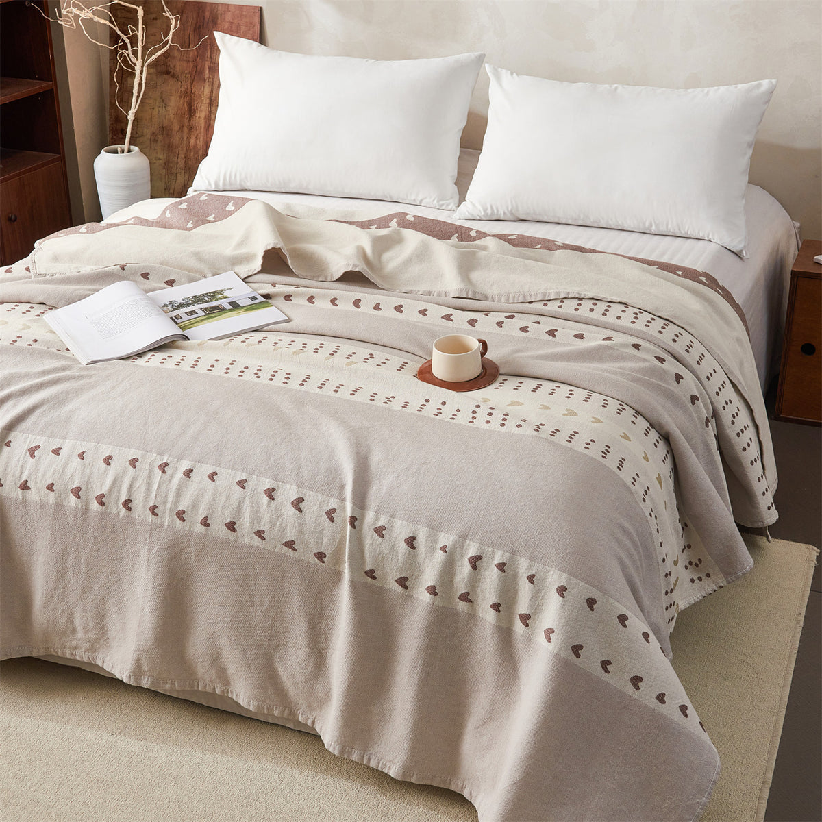 Wendbare Florale Jacquard Baumwolle Überwurf Decke Bettüberwurf