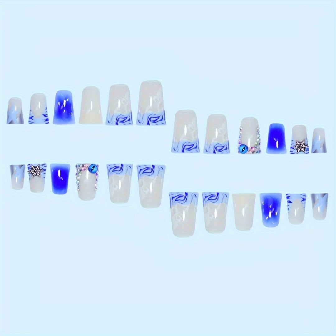 Dekoratives Press-on-Nagelkunst-Set mit Edelsteinakzenten Brehn