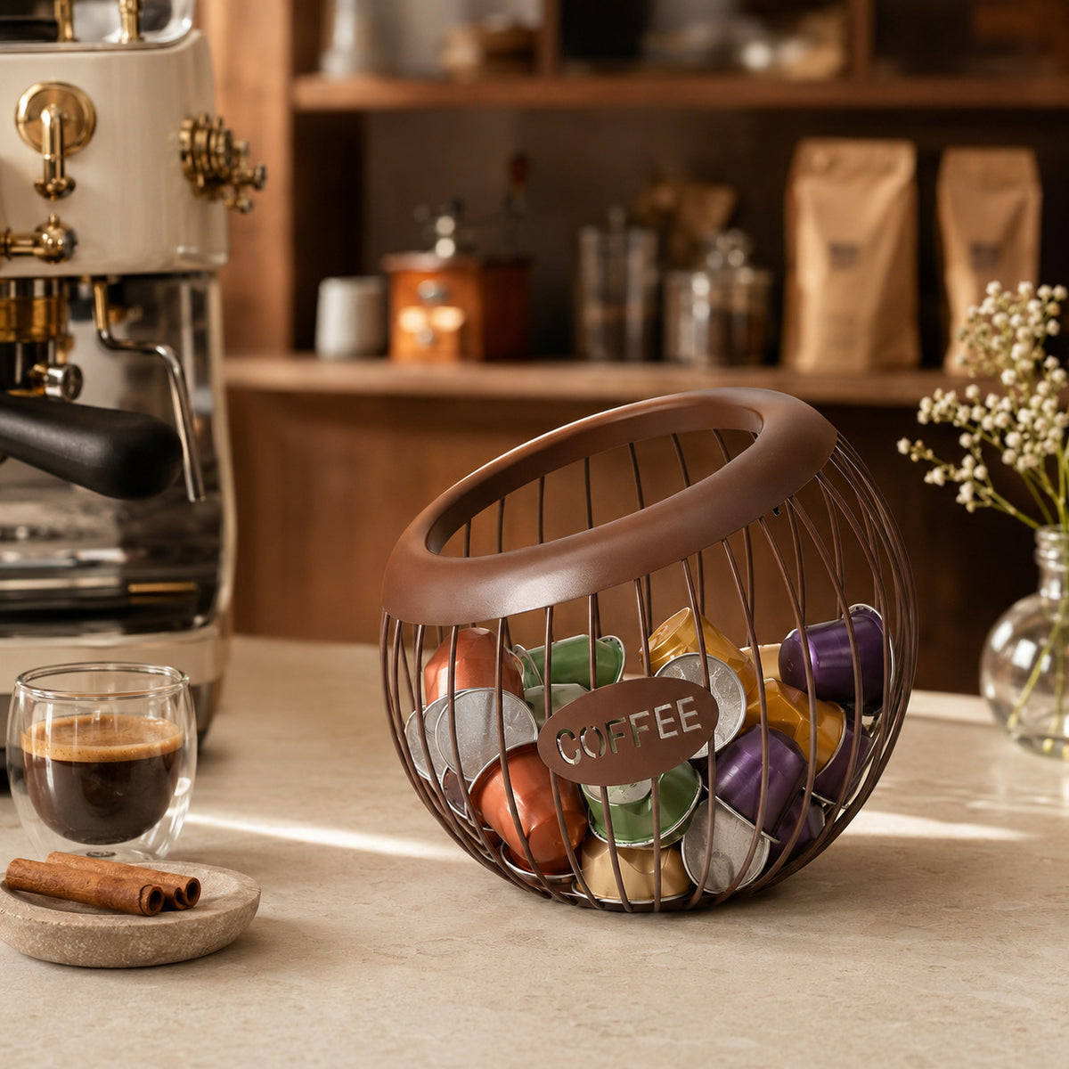 Stilvoller Drahtkaffee-Speicher