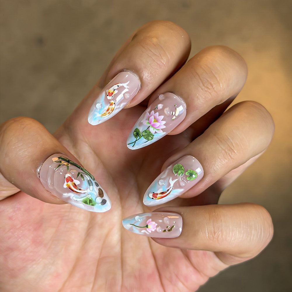 Künstlerisches Floral Press-On Nagelset Brehn