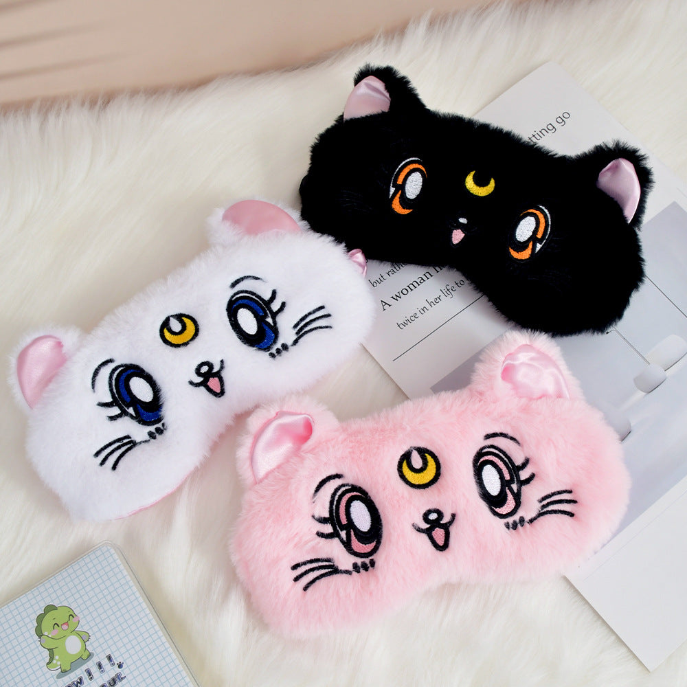 Damen nan flauschige Schlafmaske mit besticktem Katzenmotiv und weichen Komfortohren Brehn