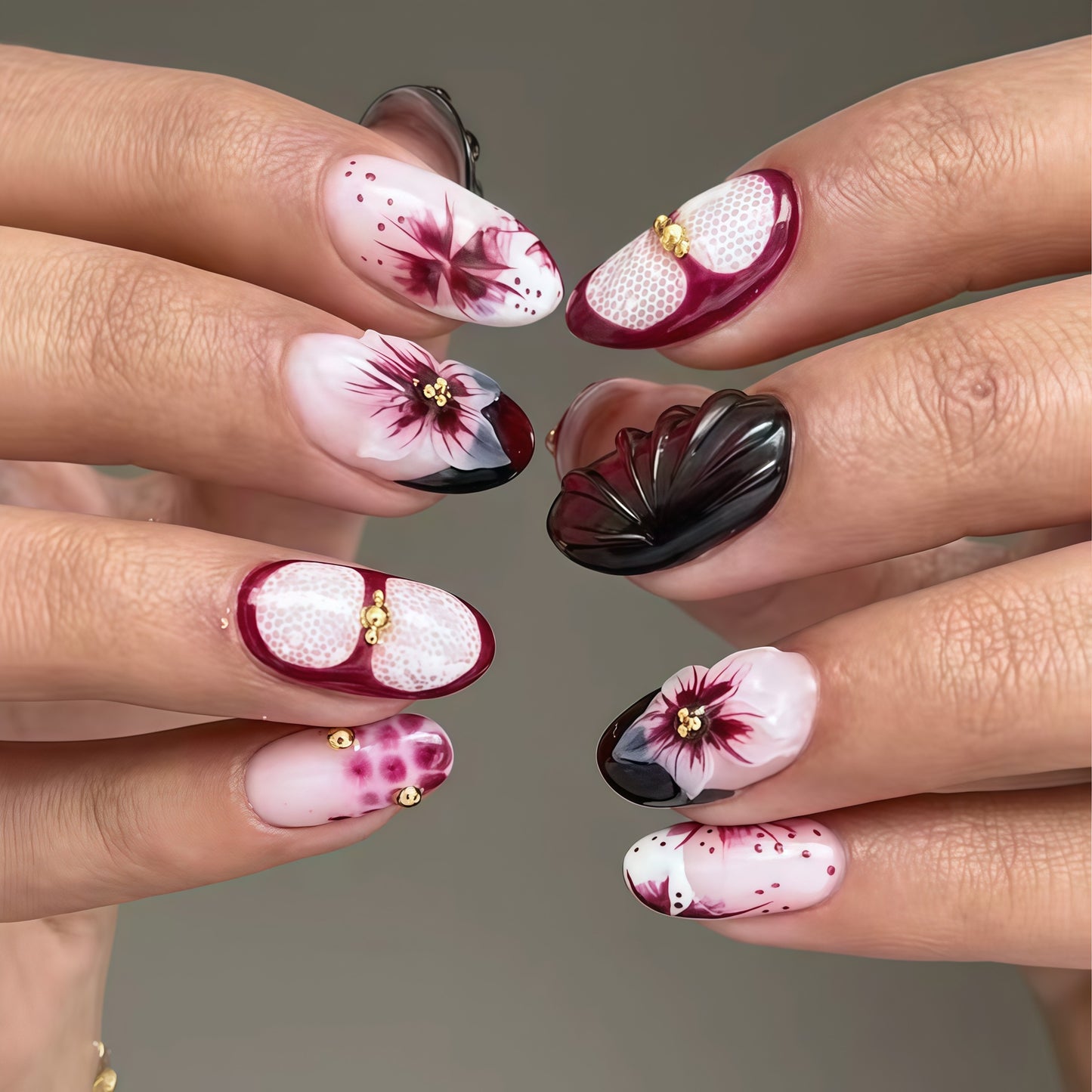 Elegante Floral Art-Nagelverlängerungen Brehn